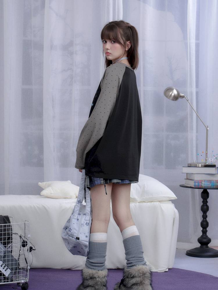 Polka Dot Raglan Long Sleeve T-Shirt【s0000014372】