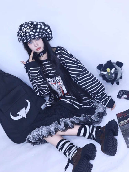Punk Striped Fleece Sweatshirt【s0000014626】