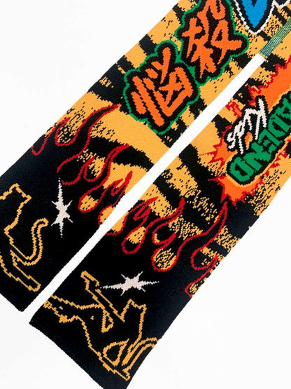 Tiger Print Knitted Scarf Contrast Y2K Trend【s0000014916】