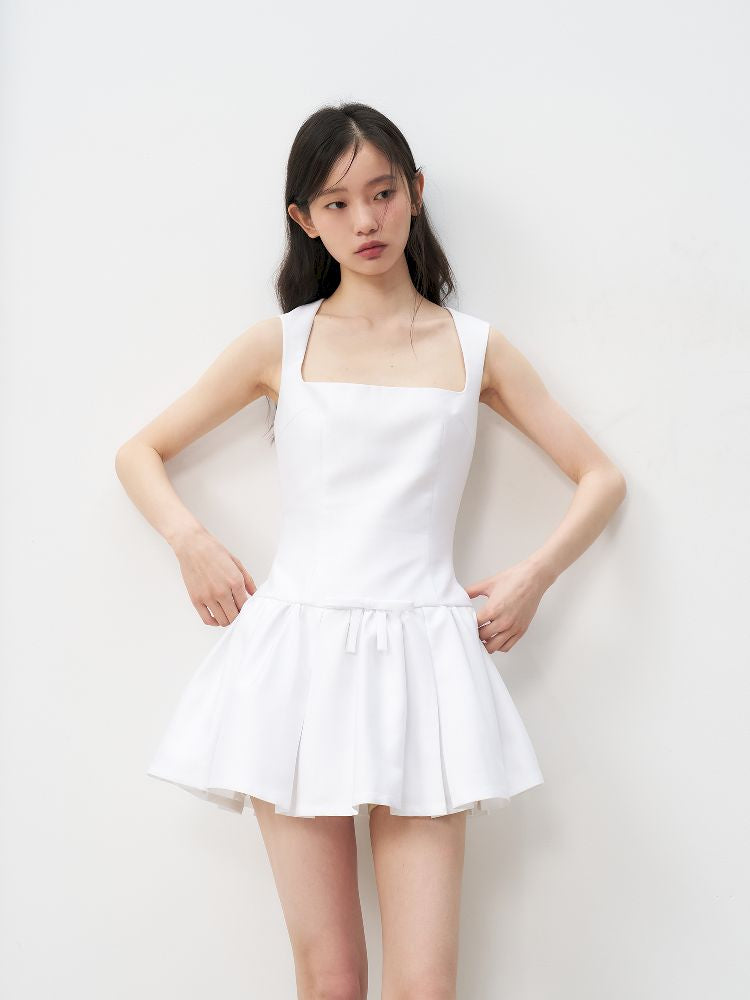 Bowknot Waisted A-line Puffy Short Dress【s0000011957】