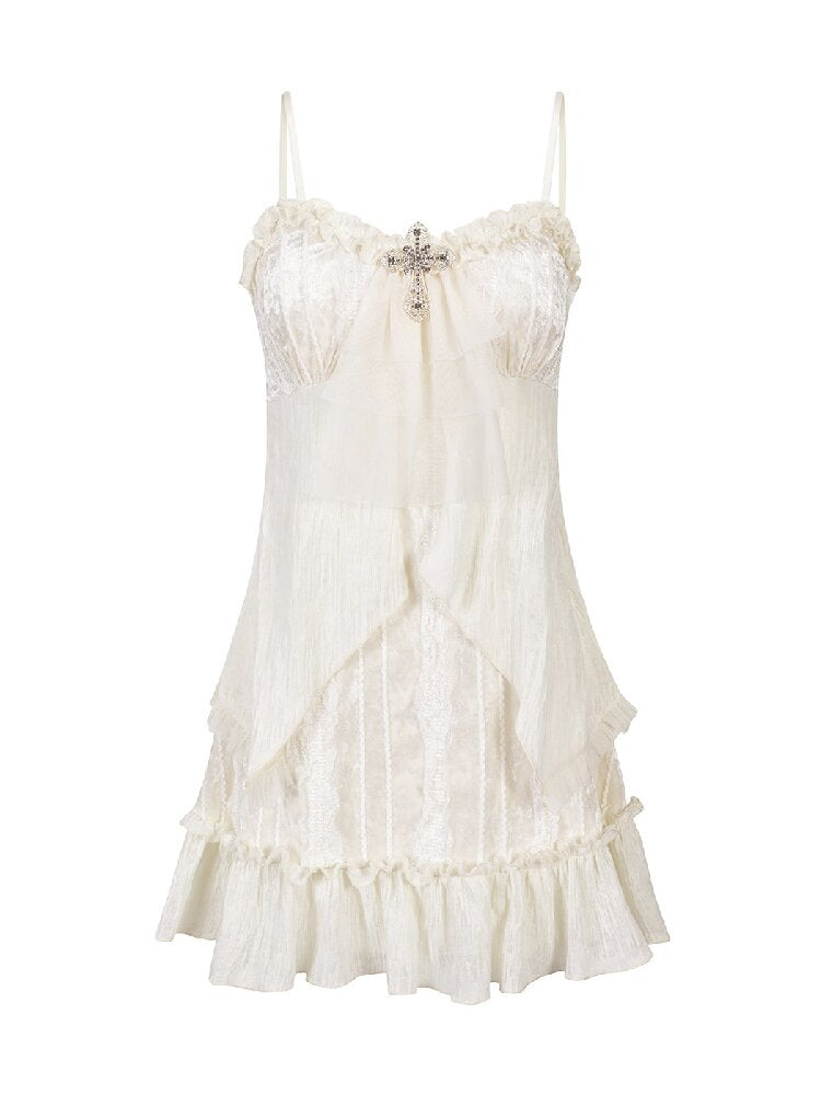 Chiffon Lace Spaghetti Dress【s0000018102】