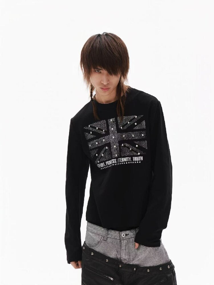 Sparkle Slogan Shoulder Long-Sleeve T【s0000018349】