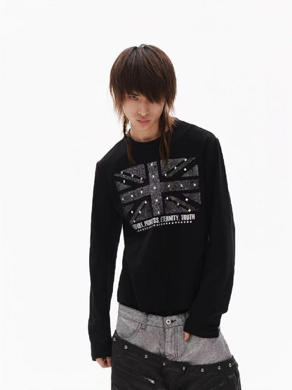 Sparkle Slogan Shoulder Long-Sleeve T【s0000018349】