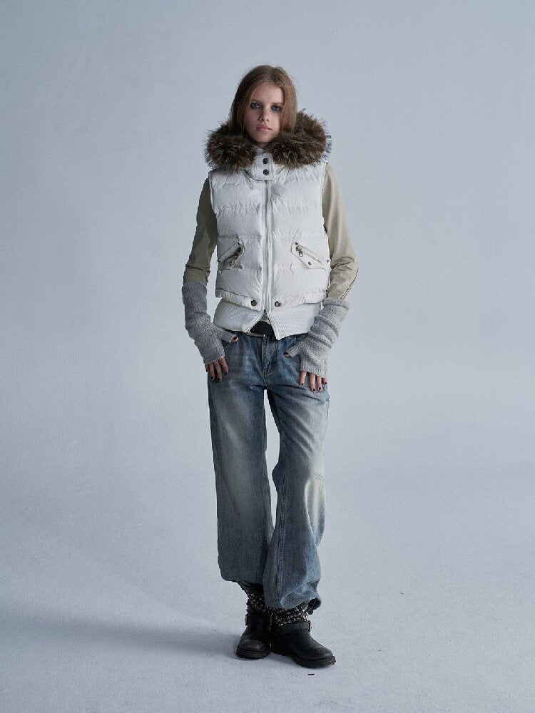 Fur Hooded White Duck Down Vest【s0000019093】