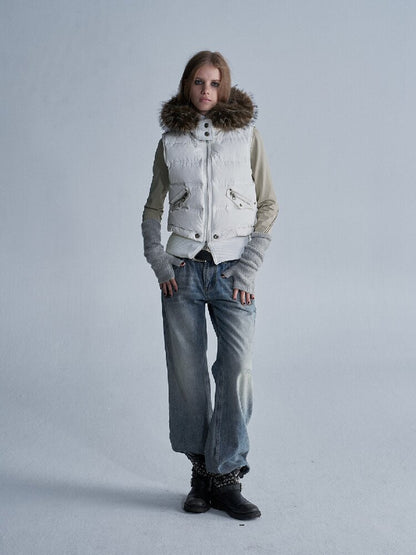 Fur Hooded White Duck Down Vest【s0000019093】