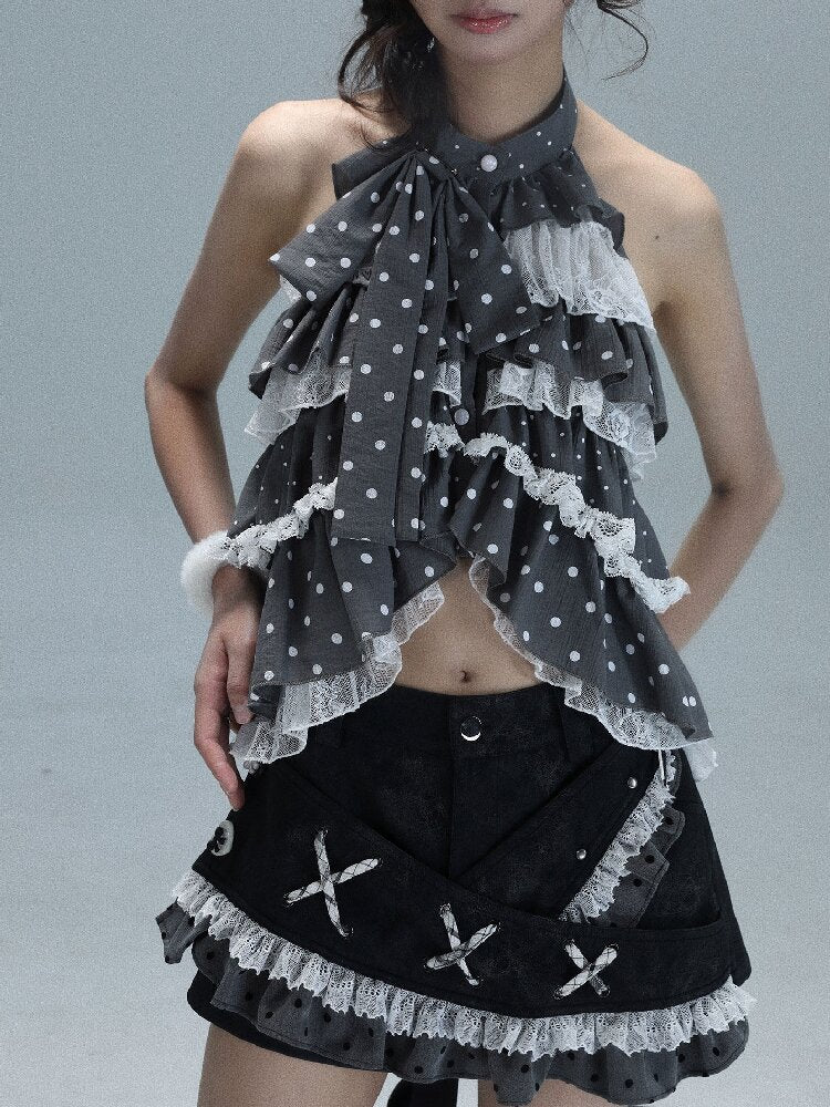 Patchwork Polka Dot Backless Top【s0000016715】