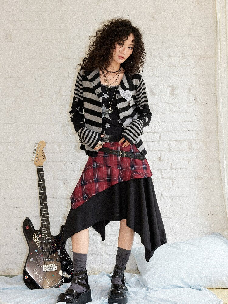 Punk Plaid Patchwork Irregular Skirt【s0000017899】