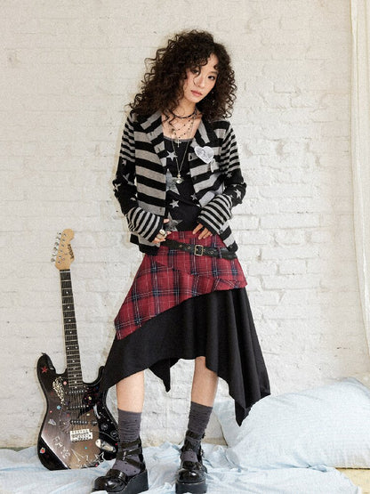 Punk Plaid Patchwork Irregular Skirt【s0000017899】