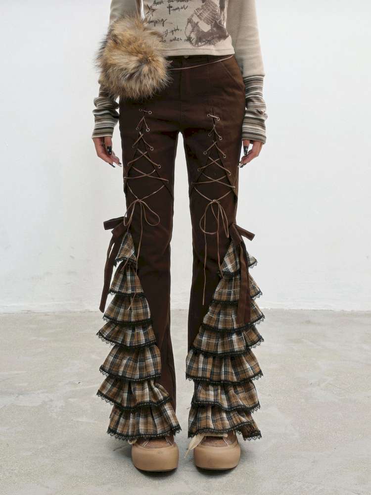 Plaid Strap Vintage Lace Slacks【s0000014832】