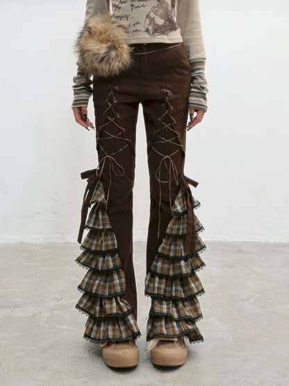Plaid Strap Vintage Lace Slacks【s0000014832】