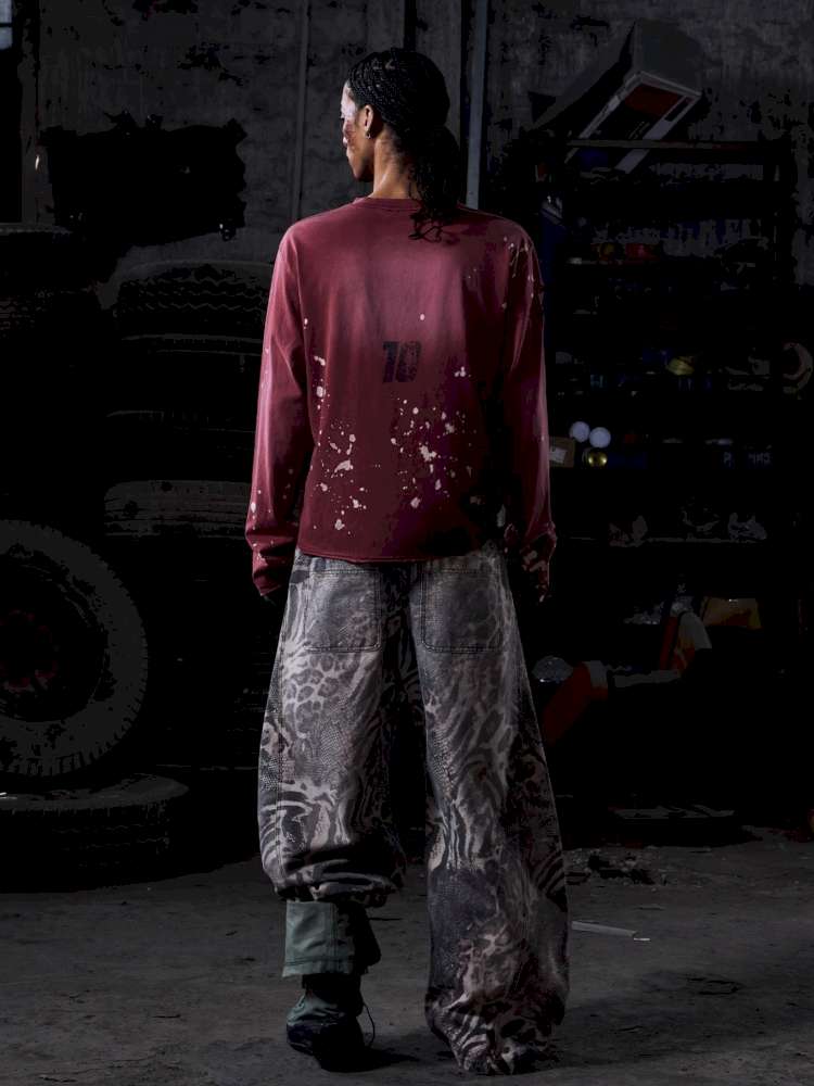 Tiger Print Gradient Wide Jeans【s0000015176】