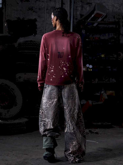 Tiger Print Gradient Wide Jeans【s0000015176】