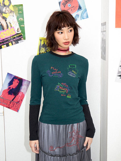 Stripe Splicing Printed T-Shirt【s0000011648】