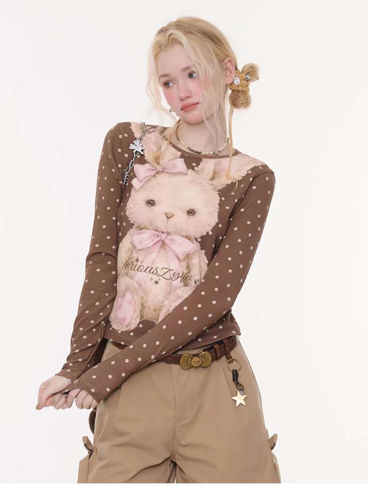 Honey Rabbit Polka Dot Print Top【s0000015434】