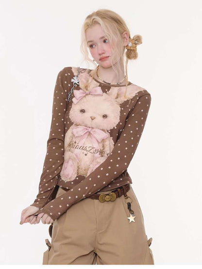 Honey Rabbit Polka Dot Print Top【s0000015434】