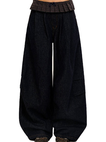 Pleated Plaid Straight Leg Jeans【s0000017912】