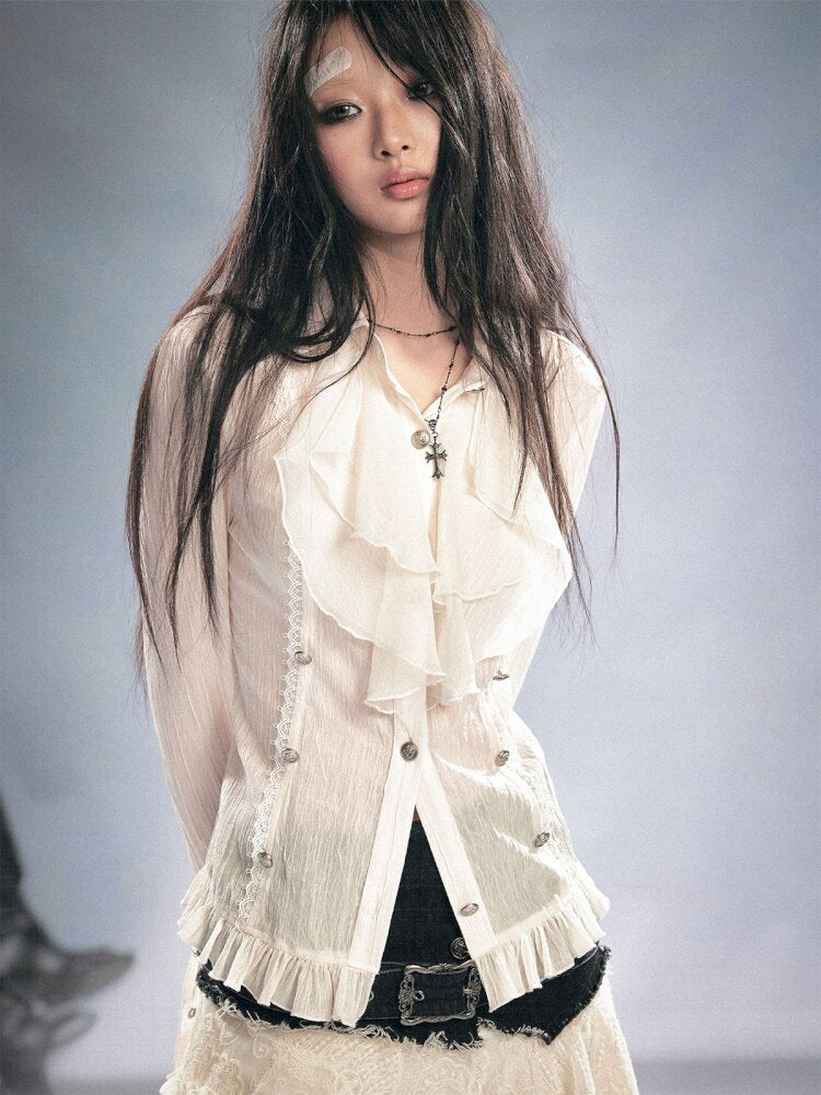 Gothic Pleated Ruffled Slim Shirt【s0000015450】