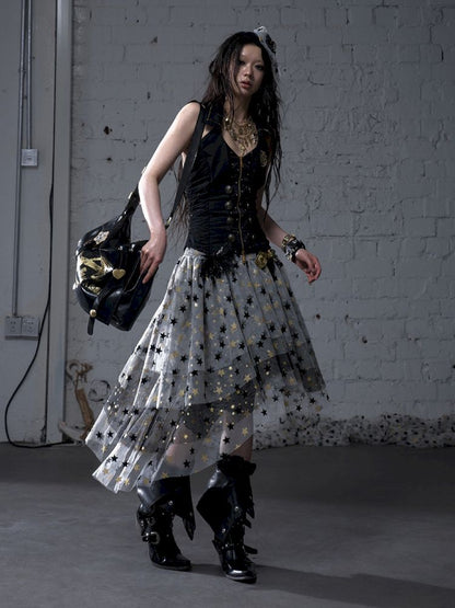 Gold foil print heavy-duty leather shoulder bag【s0000012778】