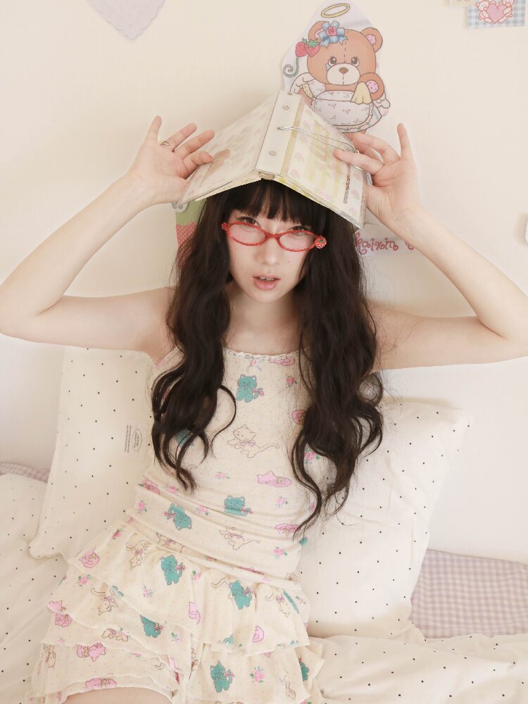 Cat Rose Print Cardigan Camisole Set【s0000017509】