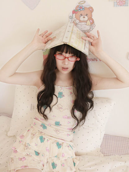 Cat Rose Print Cardigan Camisole Set【s0000017509】