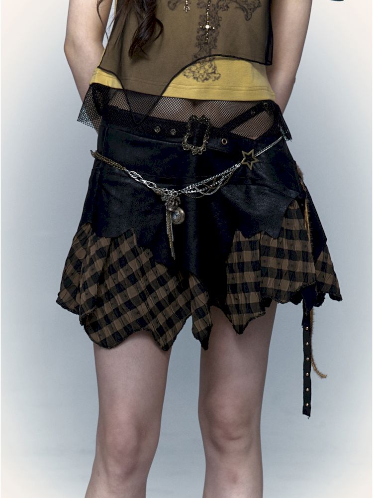 PUNK DARK ROCK STREET IRREGULAR SPLICING HALTER SKIRT [S0000009001]