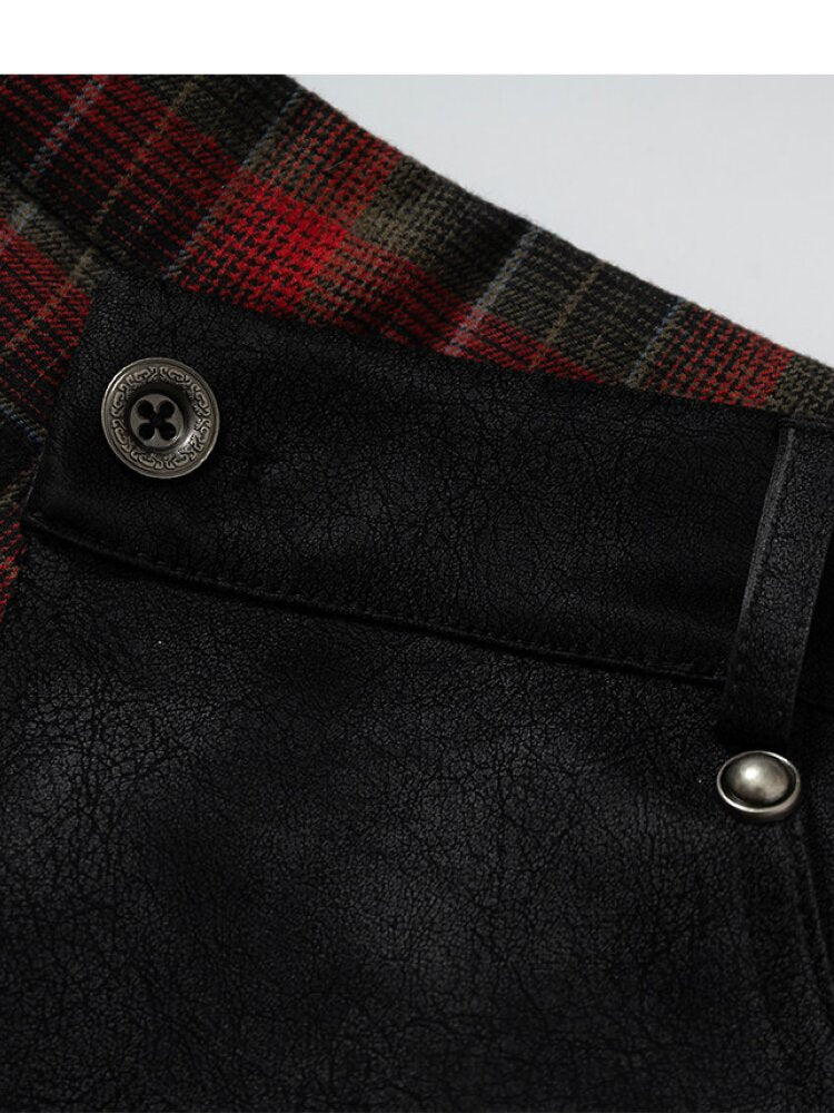 Plaid Stitching Leather Skirt【s0000015546】