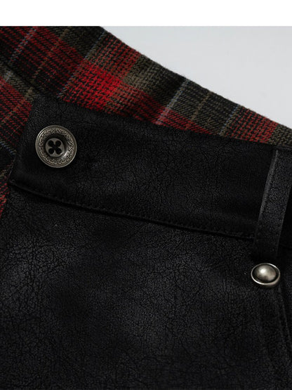 Plaid Stitching Leather Skirt【s0000015546】