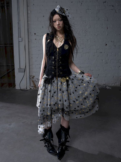 Slimming faux two-piece vest halter top【s0000012798】