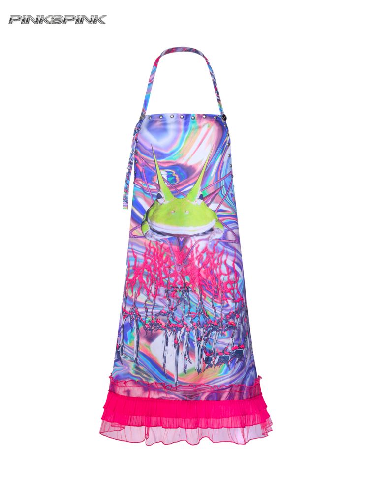 Lace rivet punk lace-up apron【s0000012970】