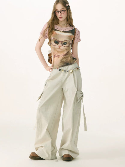 Apricot Bow High Waisted Trousers【s0000017150】