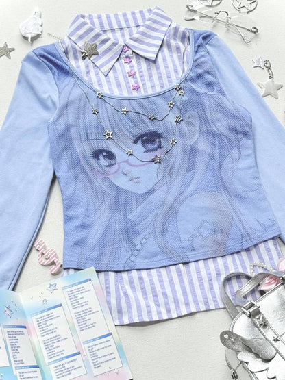 Cartoon-Style Two-Piece Long-Sleeve Shirt【s0000014447】