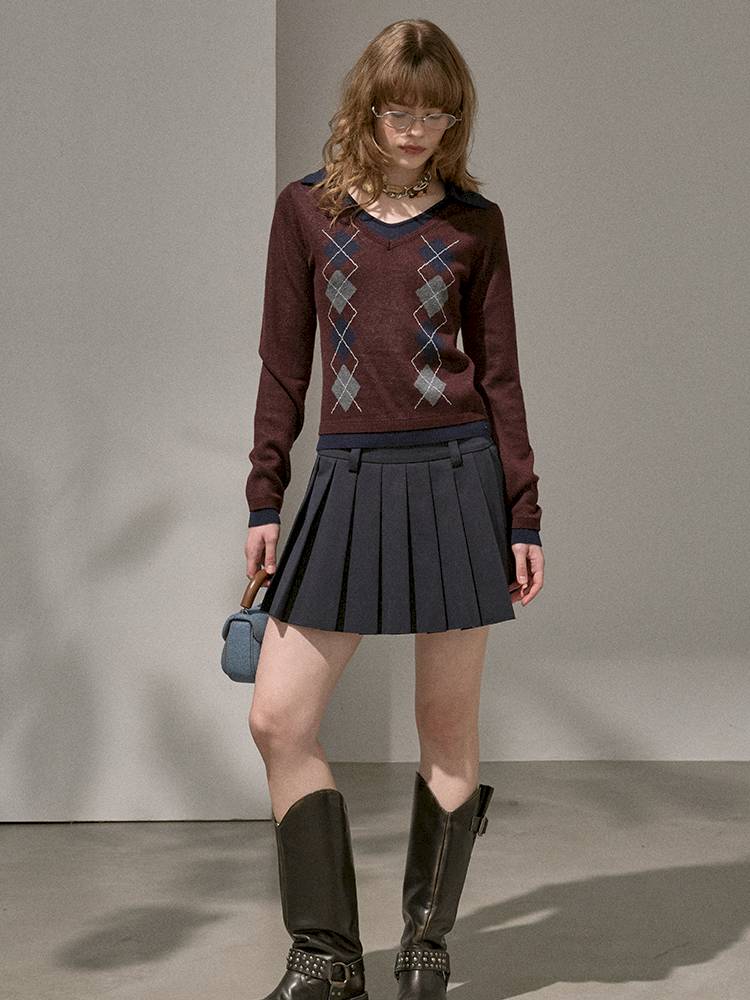 Contrast-Color Slim-Fit Pullover【s0000014405】