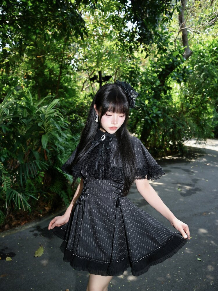 French Striped Cape A-Line Dress【s0000016938】