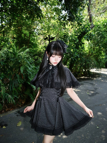 French Striped Cape A-Line Dress【s0000016938】