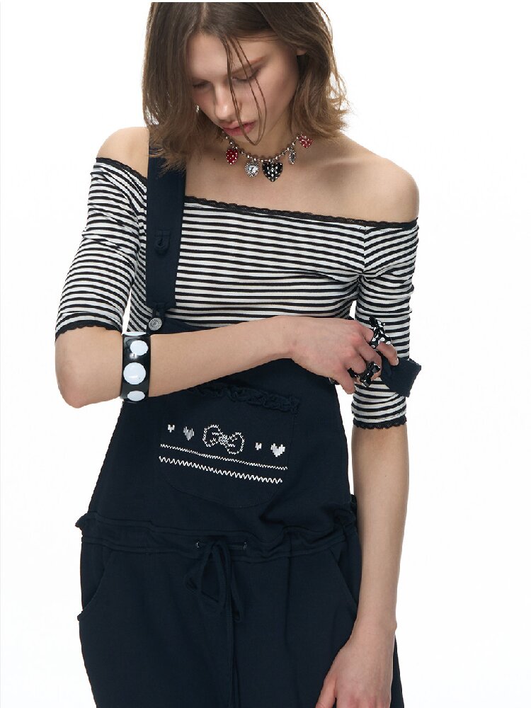 One Shoulder Striped Lace Bolero【s0000015884】