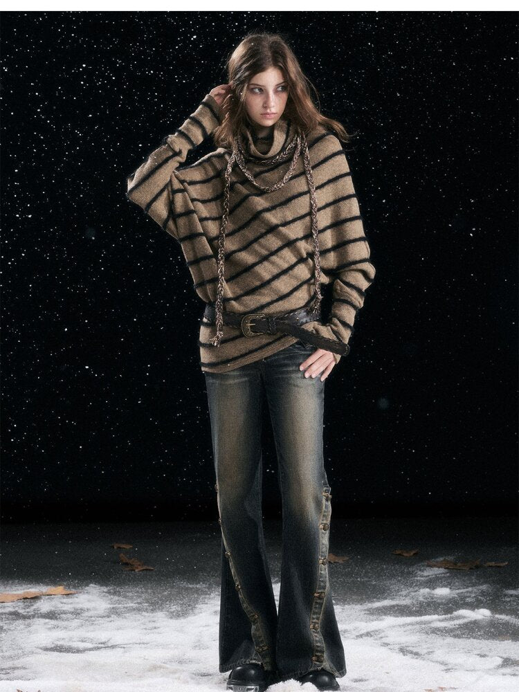 Twill Stripe Braided Wool Sweater【s0000015553】