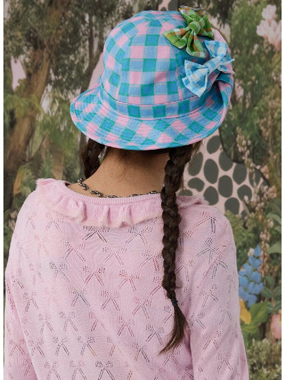 Plaid Print Bow Bucket Hat Casual【s0000017125】