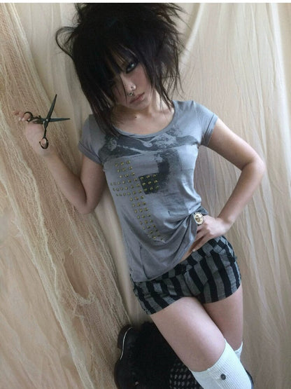 Punk Stud Portrait Modal Top【s0000018113】