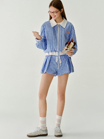 A-Line Shorts Peplum Plaid Pants【s0000011968】
