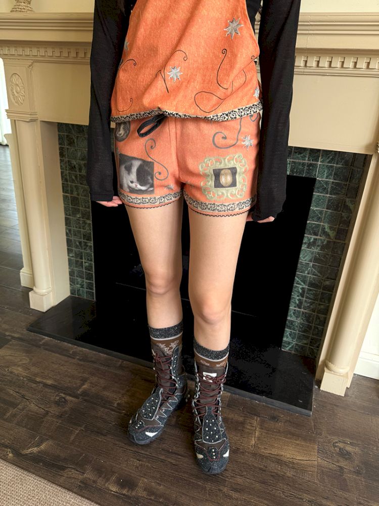 Bow orange stretch elastic shorts【s0000013519】