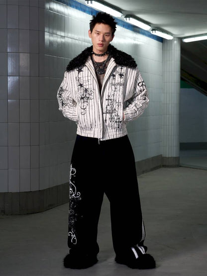 Splatter-Print Lace-Trimmed Sweatpants【s0000014411】