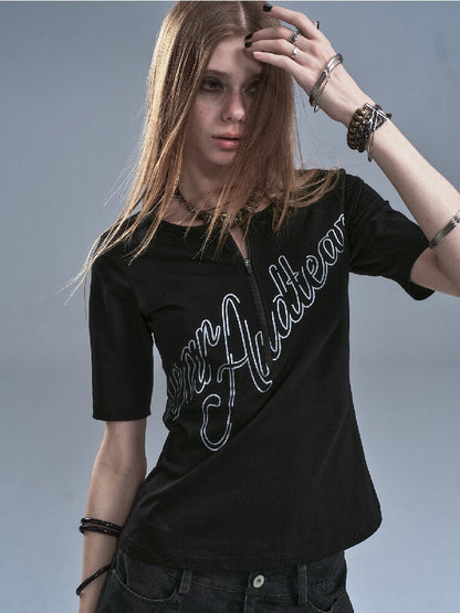 Silver Monogram Print Slim T-shirt【s0000016635】