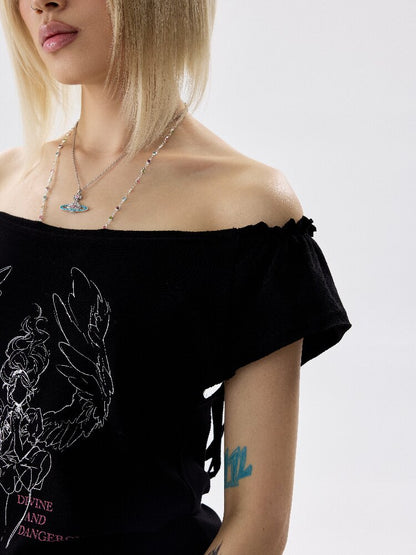 Single Shoulder Wrinkled T Shirt【s0000017639】