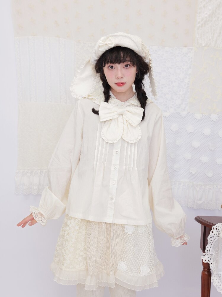 Lace Detachable Bow Pleated Shirt【s0000016501】
