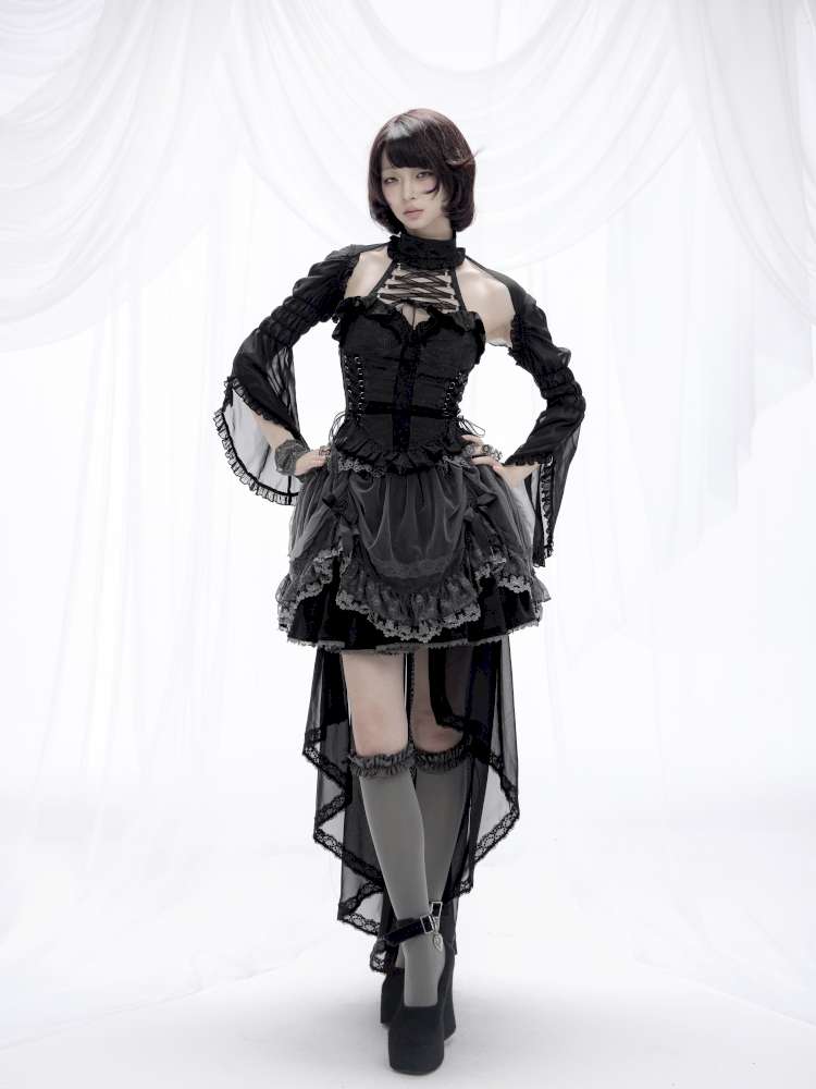 Cross Cut Out Jacquard Halter Gothic Coat【s0000014685】