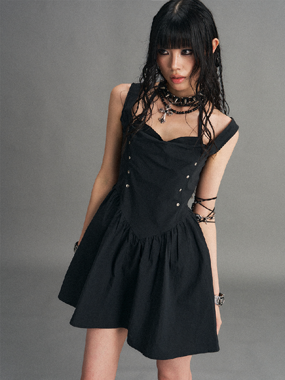 Dark Punk Riveted Halter Slip Dress【s0000017770】