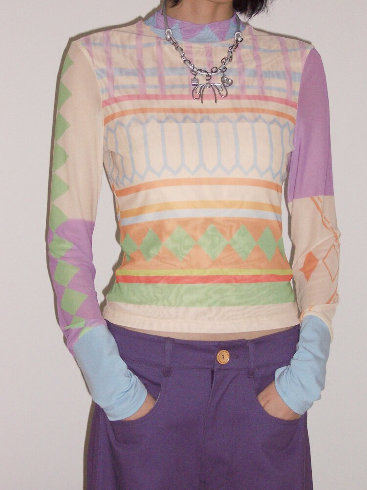 Geometric Print Skin Long Sleeve Tee【s0000015458】