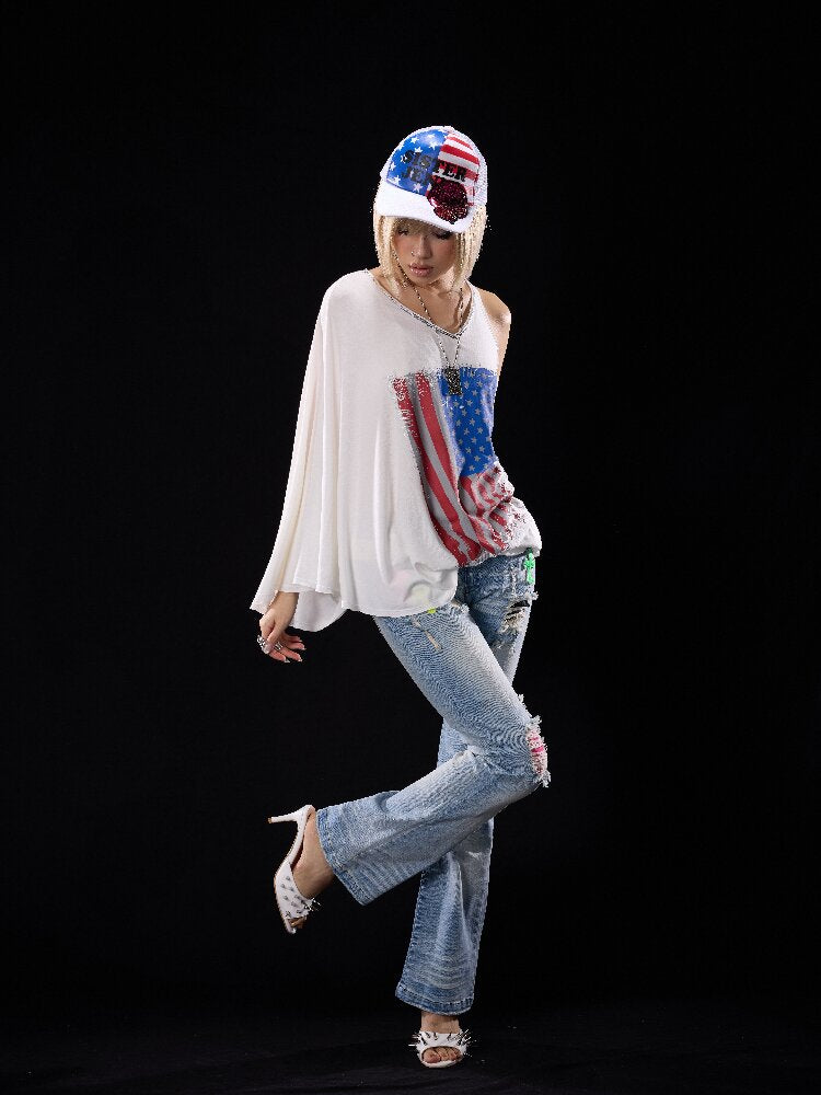 Washed Ripped Appliqué Jeans【s0000018505】