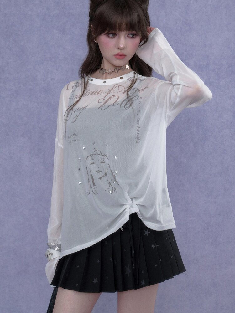 Fighting Spirit Mesh Print Casual T-shirt【s0000017269】