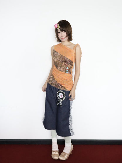 Polka Dot Mesh Asymmetrical Skirt Set【s0000018685】